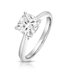 Lab Grown Certified Cushion Solitaire Plain Shoulders In 18ct White Gold 