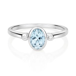 Diamond & Aquamarine Ring In 9ct White Gold 