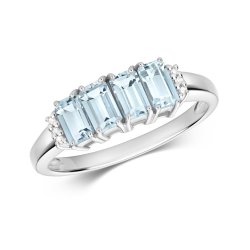 Diamond & Aquamarine Ring In 9ct White Gold 