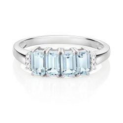 Diamond & Aquamarine Ring In 9ct White Gold 