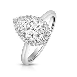 Lab Grown Certified Pear Shape Halo Plain Shoulders In Platinum 