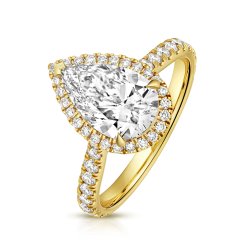 Lab Grown Certified Pear Shape Halo Dia Set Shoulders In 18ct Gold 