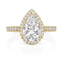 Lab Grown Certified Pear Shape Halo Dia Set Shoulders In 18ct Gold 