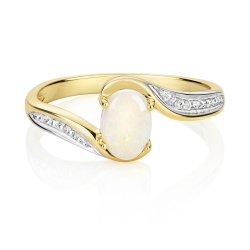 Diamond & Opal Ring In 9ct Gold 