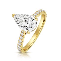 Lab Grown Certified Pear Shape Solitaire Dia Set Shoulders In 18ct Gold 