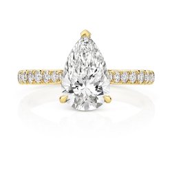 Lab Grown Certified Pear Shape Solitaire Dia Set Shoulders In 18ct Gold 