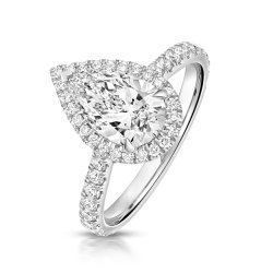Lab Grown Certified Pear Shape Halo Dia Set Shoulders In 18ct White Gold 