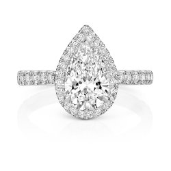Lab Grown Certified Pear Shape Halo Dia Set Shoulders In 18ct White Gold 