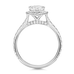 Lab Grown Certified Pear Shape Halo Dia Set Shoulders In 18ct White Gold 