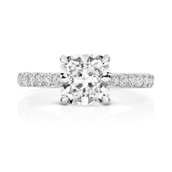 Lab Grown Certified Cushion Solitaire Dia Set Shoulders In 18ct White Gold 