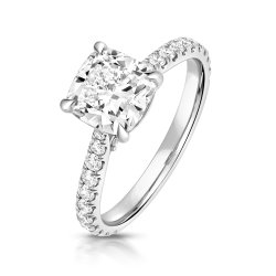 Lab Grown Certified Cushion Solitaire Dia Set Shoulders In 18ct White Gold 