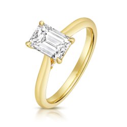 Lab Grown Certified Emerald Cut Solitaire Plain Shoulders In 18ct Gold 