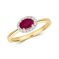 Diamond & Ruby Halo Ring In 9ct Gold 