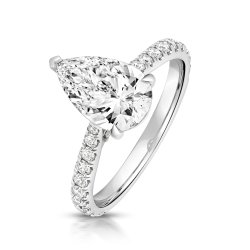 Lab Grown Certified Pear Shape Solitaire Dia Set Shoulders In 18ct Gold 