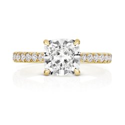 Lab Grown Certified Cushion Solitaire Dia Set Shoulders In 18ct Gold 
