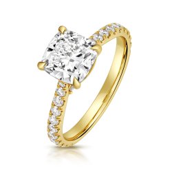 Lab Grown Certified Cushion Solitaire Dia Set Shoulders In 18ct Gold 