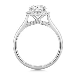 Lab Grown Certified Round Halo Plain Shoulders In Platinum 