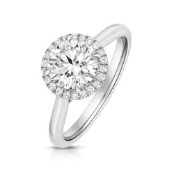 Lab Grown Certified Round Halo Plain Shoulders In Platinum 