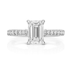 Lab Grown Certified Emerald Cut Solitaire Dia Set Shoulders In 18ct White Gold 