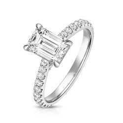 Lab Grown Certified Emerald Cut Solitaire Dia Set Shoulders In 18ct White Gold 
