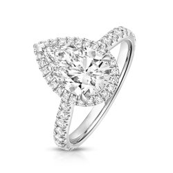 Lab Grown Certified Pear Shape Halo Dia Set Shoulders In Platinum 
