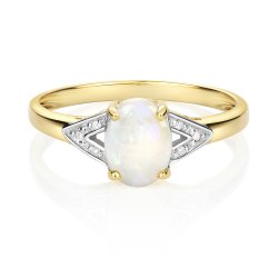 Diamond & Opal Ring In 9ct Gold 