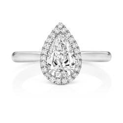 Lab Grown Certified Pear Shape Halo Plain Shoulders In 18ct White Gold 