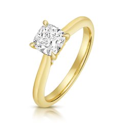 Lab Grown Certified Cushion Solitaire Plain Shoulders In 18ct Gold 