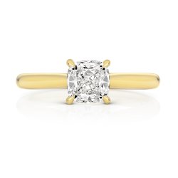 Lab Grown Certified Cushion Solitaire Plain Shoulders In 18ct Gold 