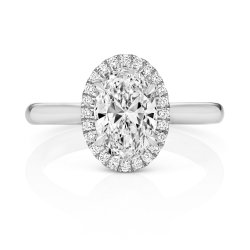 Lab Grown Certified Oval Halo Plain Shoulders In 18ct White Gold 