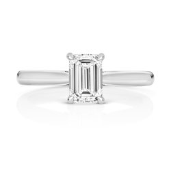Lab Grown Certified Emerald Cut Solitaire Plain Shoulders In 18ct White Gold 
