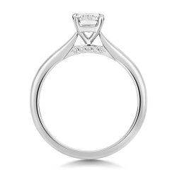 Lab Grown Certified Emerald Cut Solitaire Plain Shoulders In 18ct White Gold 