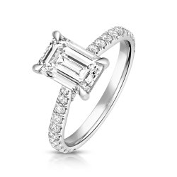 Lab Grown Certified Emerald Cut Solitaire Dia Set Shoulders In Platinum 