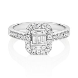 Diamond Cluster Octagon Ring In 9ct White Gold 