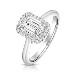 Lab Grown Certified Emerald Cut Halo Plain Shoulders In Platinum 
