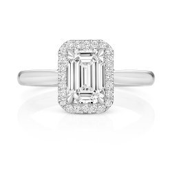 Lab Grown Certified Emerald Cut Halo Plain Shoulders In Platinum 
