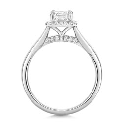 Lab Grown Certified Emerald Cut Halo Plain Shoulders In Platinum 