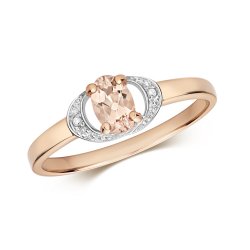 Diamond & Morganite Oval With Braket Sides Ring In 9ct Rose Gold 