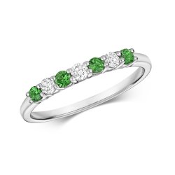 Diamond & Tsavorite Claw Set Half Eternity Ring In 9ct White Gold 