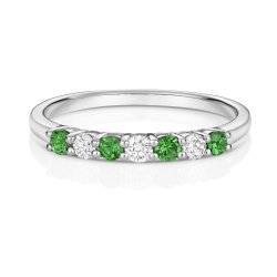Diamond & Tsavorite Claw Set Half Eternity Ring In 9ct White Gold 