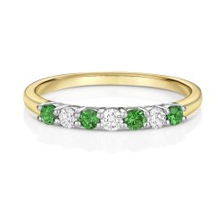 Diamond & Tsavorite Claw Set Half Eternity Ring In 9ct Gold 