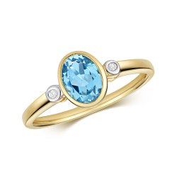 Diamond & Blue Topaz Ring In 9ct Gold 