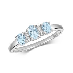 Diamond & Aquamarine Ring In 9ct White Gold 