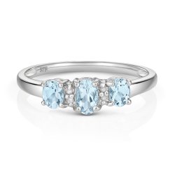 Diamond & Aquamarine Ring In 9ct White Gold 