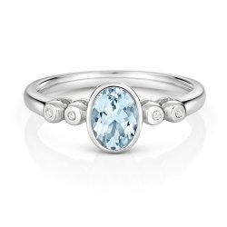 Diamond & Aquamarine Ring In 9ct White Gold 