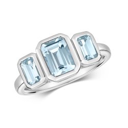 Aquamarine Trilogy Ring In 9ct White Gold 