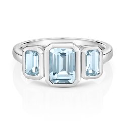 Aquamarine Trilogy Ring In 9ct White Gold 