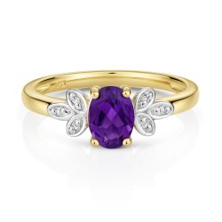Diamond & Amethyst Ring In 9ct Gold 