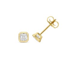 Lab Grown Certified Asscher Cut Rubover Earring Studs In 18ct Gold 