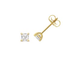 Lab Grown Certified Asscher Cut 4 Claw Earring Studs In 18ct Gold 